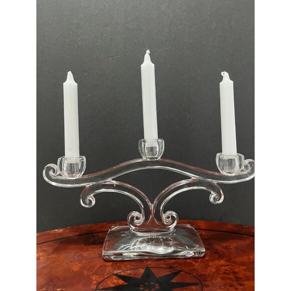 Vtg Viking Glass 3 Light Candelabra Mid Century Vintage Crystal Centrepiece - Picture 8 of 10